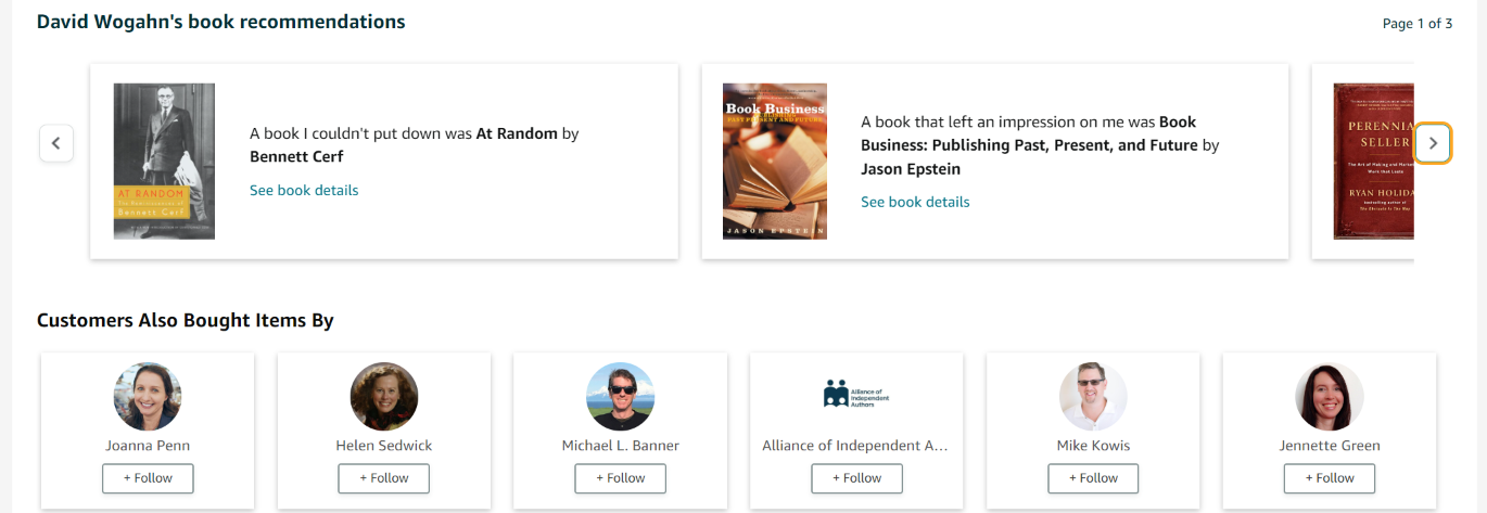 Amazon Author Central page book recommendations